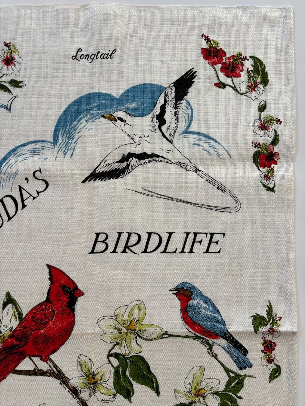 Vintage Bermuda's Birdlife Linen Tea Towel Diane Whitaker Design